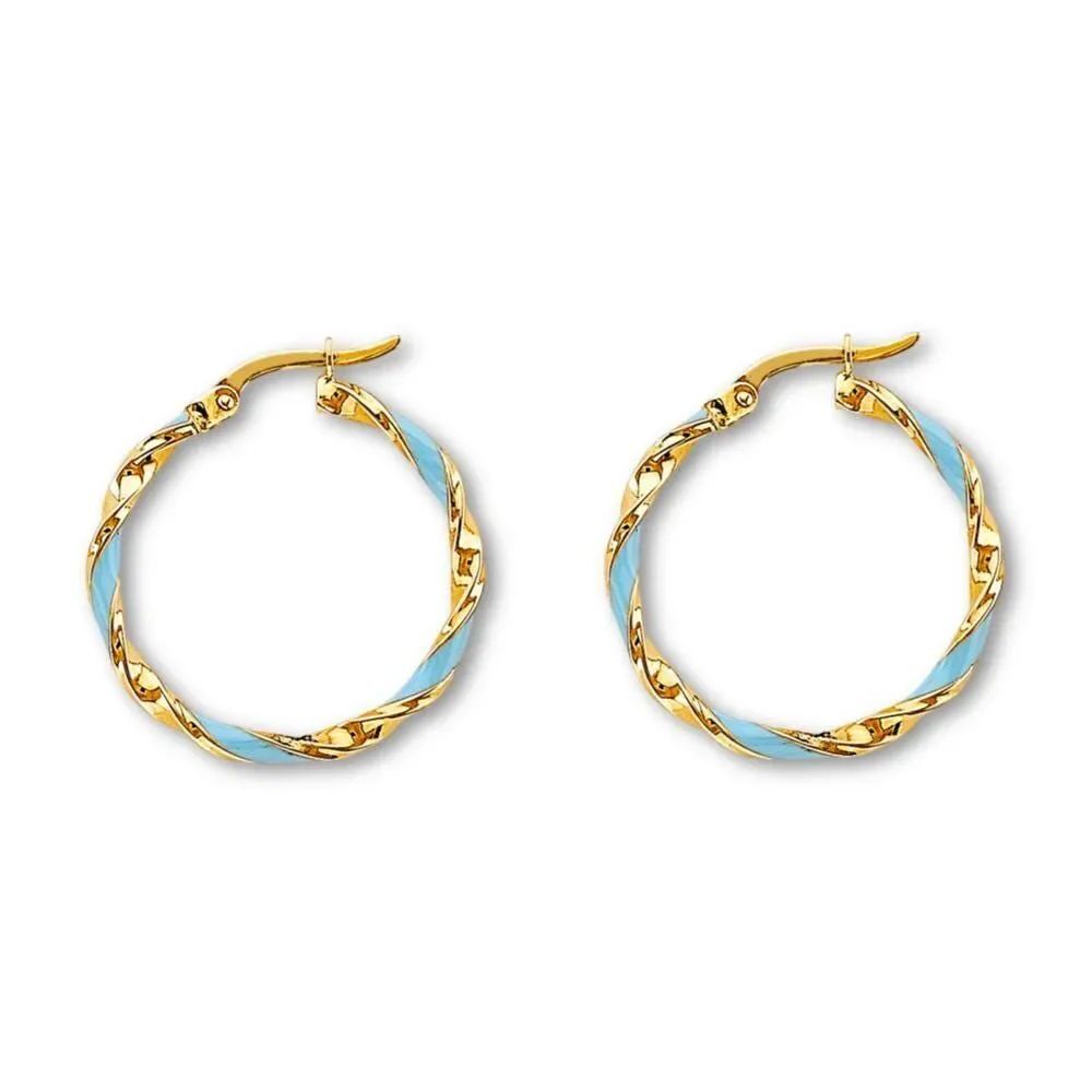 Tehrani Signature 14K Solid Gold Enamel | Twisted Hoop Earrings 23mm By Tehrani